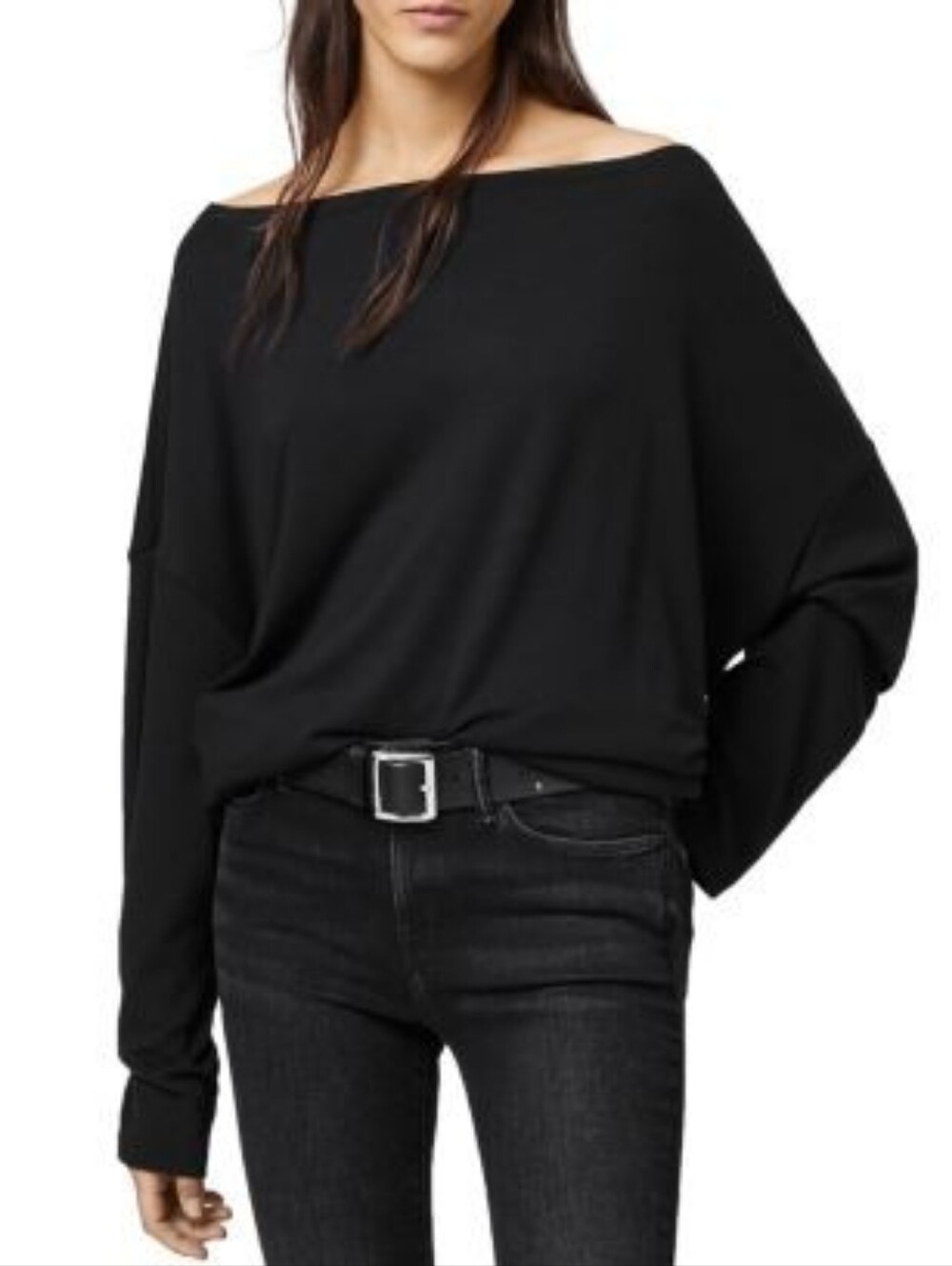 AllSaints Black Rita Tee Long Sleeve Crew Neck Top Size S